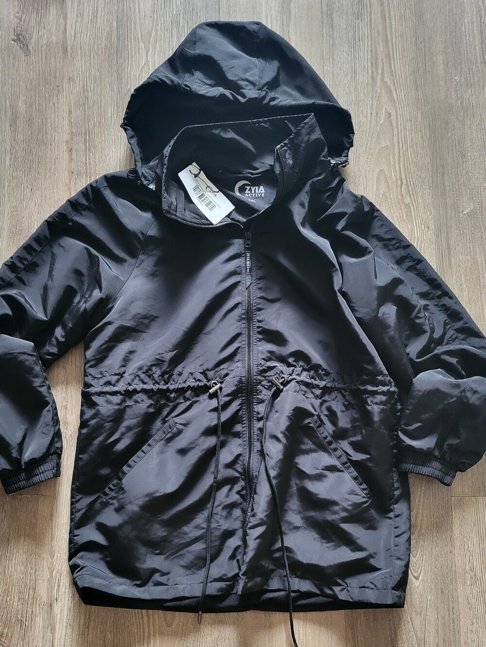 NWT Zyia Active Black Drawstring Hooded Jacket XXL #1040 - Picture 2 of 4